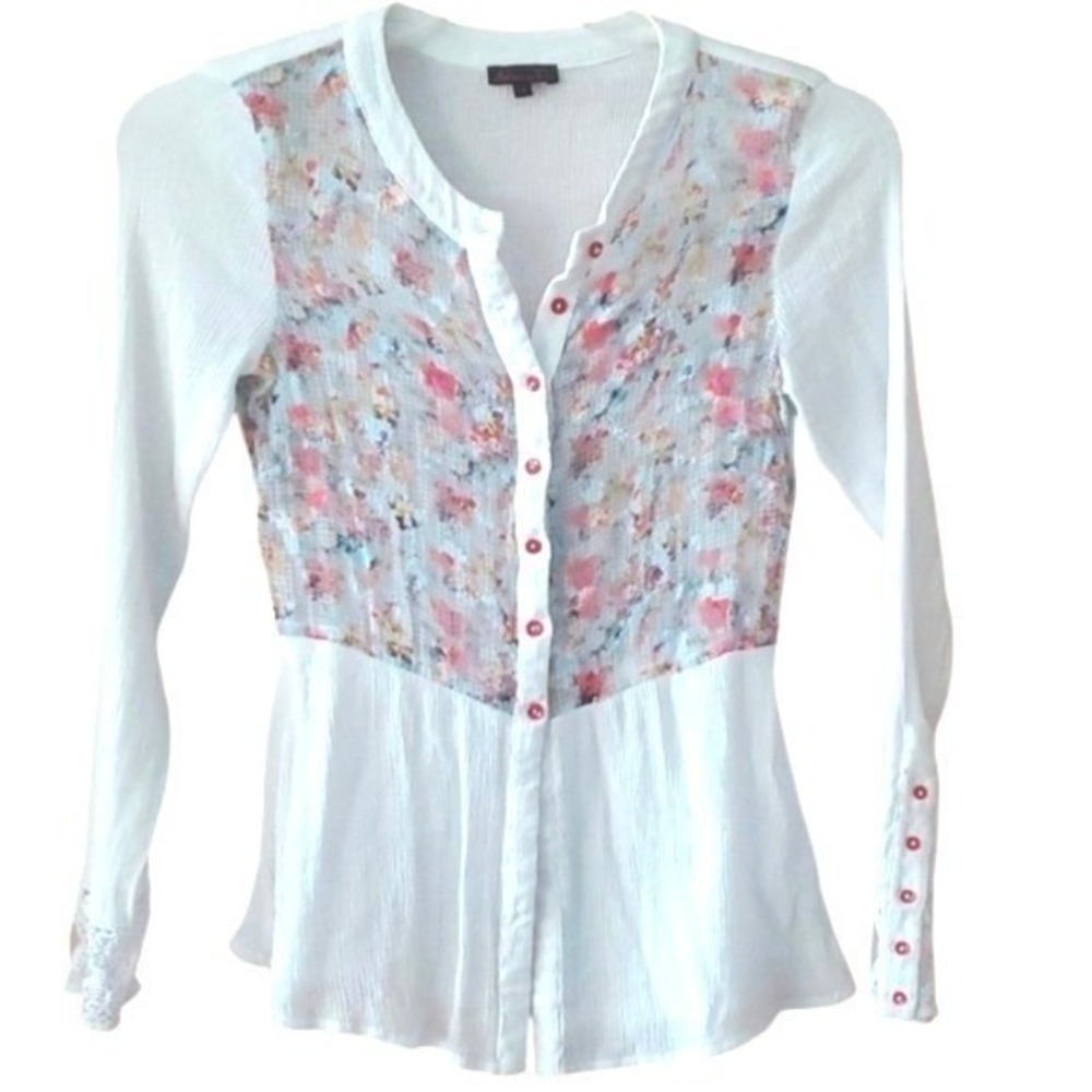 Aventures Des Toiles Vintage Crinkle Buttonsown With Sheer Floral Panel Size‎ 38